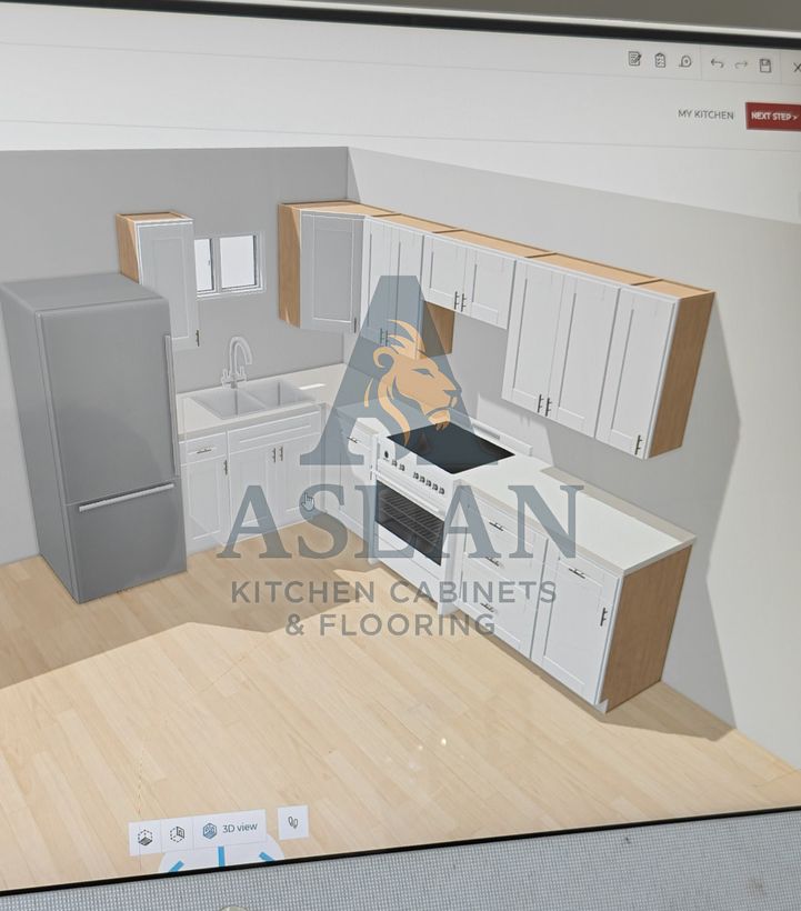 3D kitchen design on screen before ordering cabinets