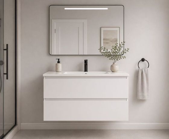 Wall-hung vanity, installed bathroom vanity