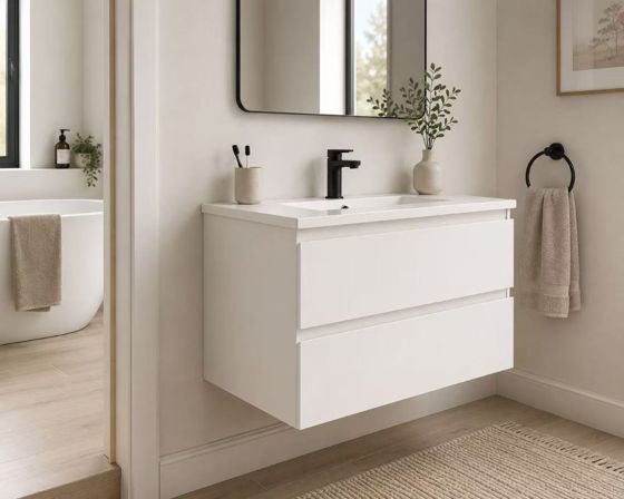 Wall-hung vanity, installed bathroom vanity