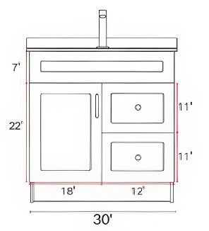 Measurement drawing, HDF 30" Right Drawer