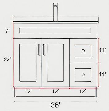 Measurement drawing, HDF 36" Right Drawer