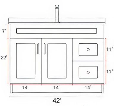 Measurement drawing, HDF 42" Right Drawer