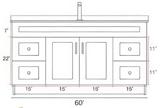 Measurement drawing, HDF 60" Single Sink