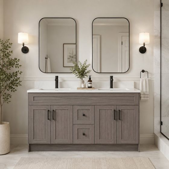 Light Oak Veneer 72" Double bathroom vanity