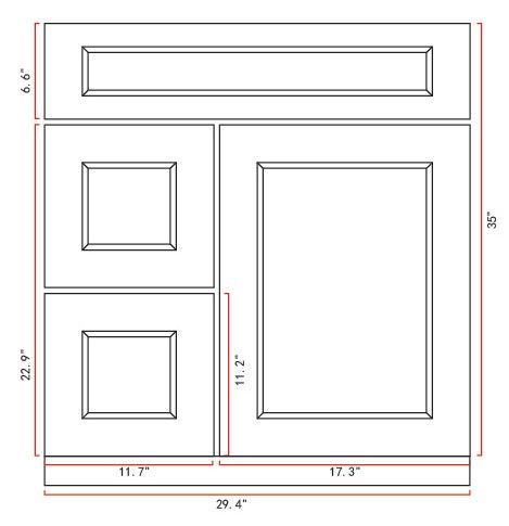 Measurement drawing, Pinewood 30" Left Drawer