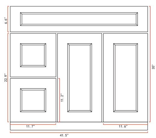 Measurement drawing, Pinewood 36" Left Drawer