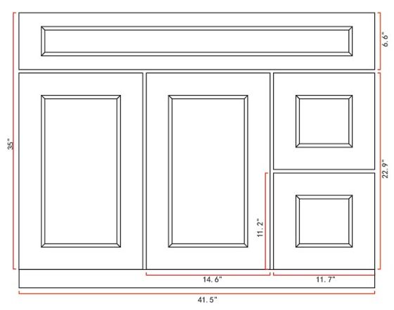 Measurement drawing, Pinewood 42" Right Drawer
