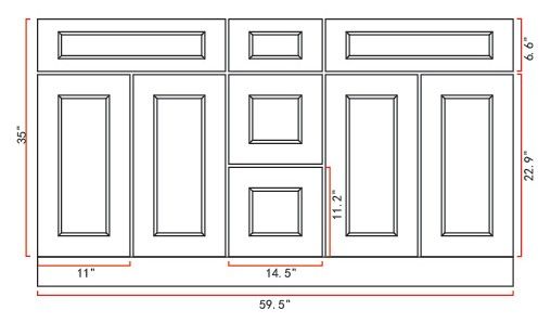 Measurement drawing, Pinewood 60" Double Sink