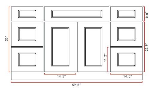 Measurement drawing, Pinewood 60" Single Sink