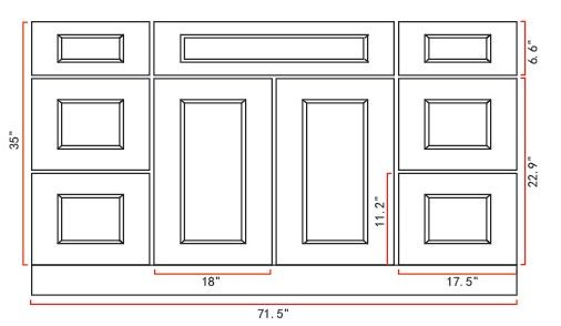 Measurement drawing, Pinewood 72" Single Sink